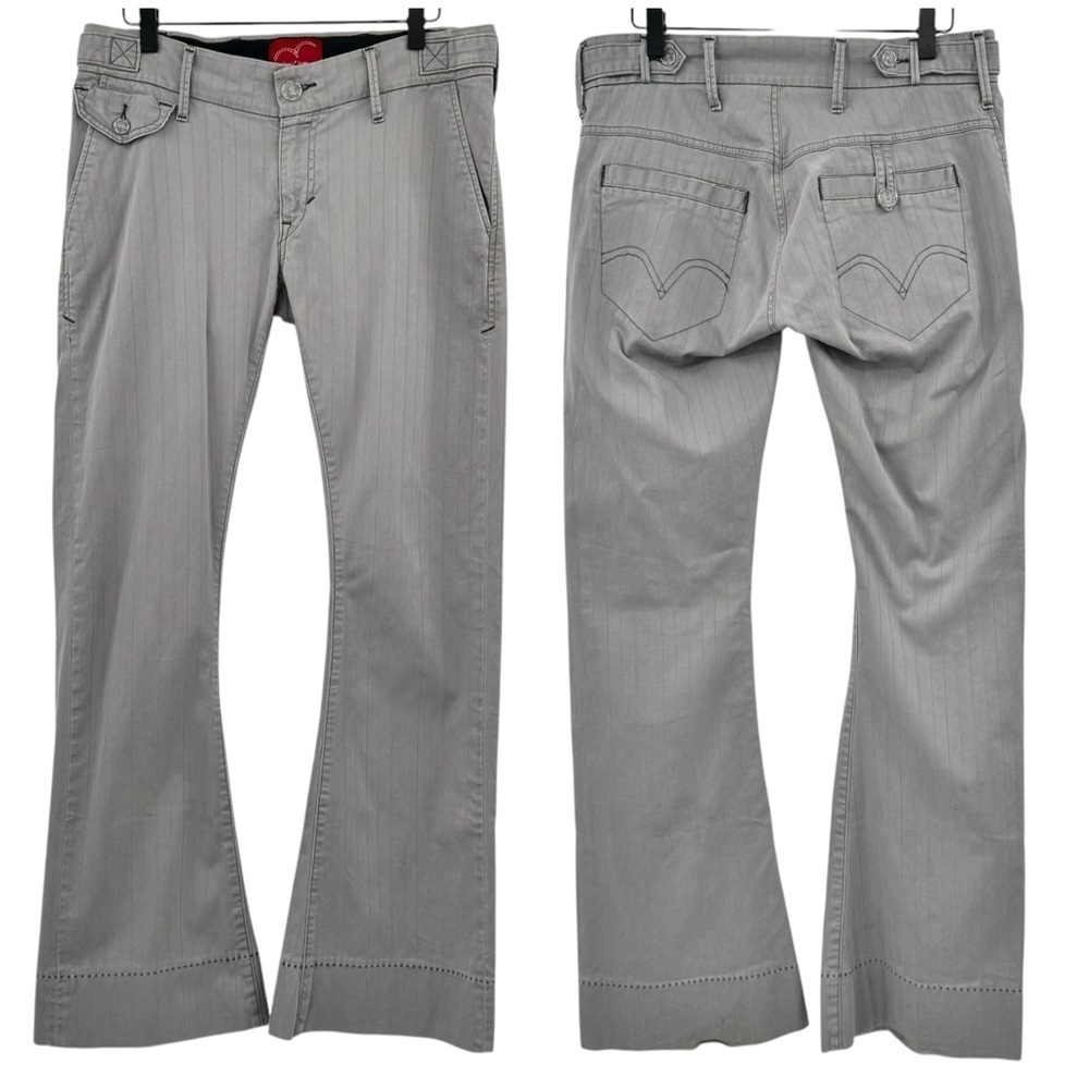 Vintage 2000s Levi's RARE Low Rise Flare Leg Pants Gray Pinstripe Stretchy | 10